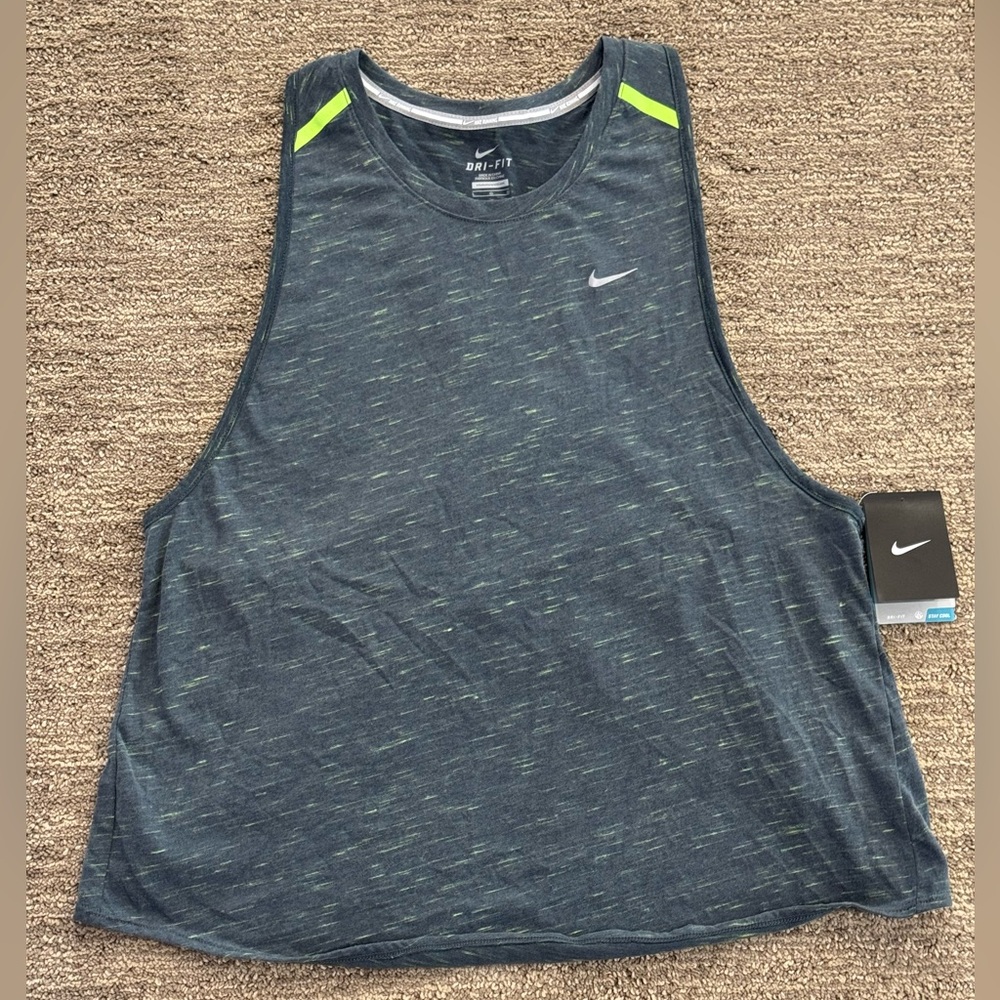 Womens Nike Running Dri-Fit Neon/Black Tank Top Size L